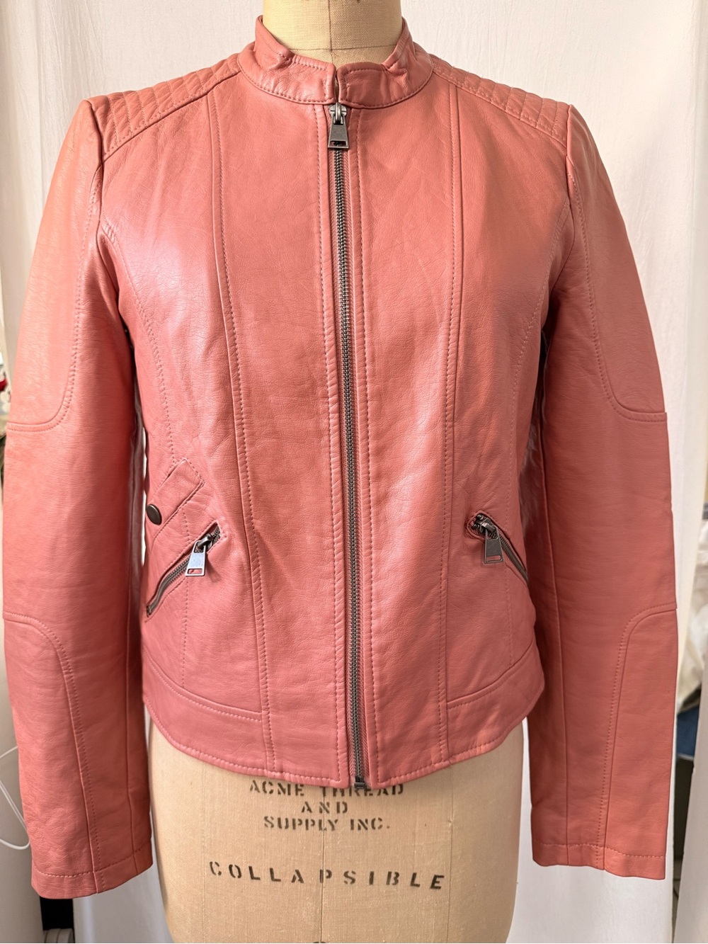 Vero Moda Dusty Rose Faux Leather Moto Jacket, sz M